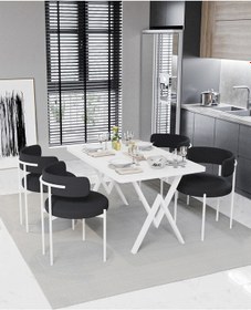 Resim Avvio Majer Beyaz Teddy Sandalye 80x120 Yemek Masası Mutfak Masası 4 Kişilik Masa Sandalye Takımı Beyaz 