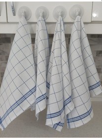 Resim Pamuklu Beyaz Mavi Çizgili 4'lü Kurulama Bezi,peçete 