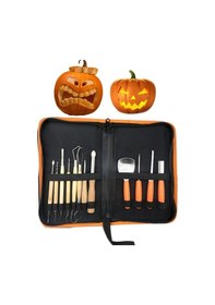 Resim Sones 12'si 1 Arada Cadılar Bayramı Balkabağı Oyma Seti Paslanmaz Çelik Balkabağı Oyma Kiti Saklama Çantasıyla 