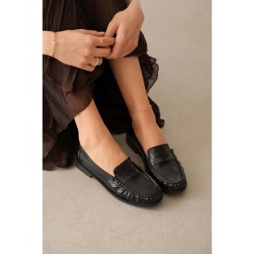 Resim Selin Shoes Vento Düz Taban Klasik Kadın Ayakkabı- Siyah Deri 