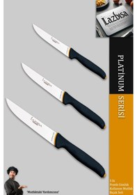 Resim Lazbisa MFT-369 Platinum Serisi Mutfak Bıçak Seti Et Ekmek Sebze Meyve Bıçağı 3 Lü Set Günlük Kullanım Siyah 