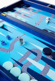 Resim Eden Lüks Backgammon, Dekoratif Tasarım Tavla Seti - Mavi 