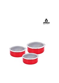 Resim 6 Parça Crispella 14-16-18 Cm Emaye Saklama Kabı Seti Kırmızı Kırmızı 