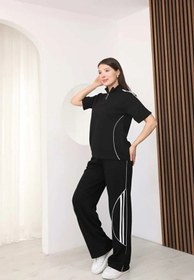 Resim 02Lady Fashion Kadın Şerit-Biye Detaylı Yarım Fermuarlı Oversize Modal Kumaş Eşofman Takımı 