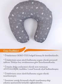 Resim Umaybebek Çift Taraflı Emzirme Yastığı Bebek Destek Minderi Pamuk Kumaş - Gri Kedi 