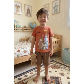 Resim Gri Mor Tekstil Erkek Çocuk Pamuklu T-Shirt Şort Takım 