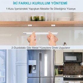 Resim HyMark 40cm Sensörlü Alüminyum USB Şarjlı LED Gece Lambası 3 Renk Kısılabilir Mutfak Dolap Tezgah 