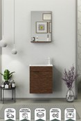 Resim BIANI Fix Arya 50 Cm Banyo Dolabı,Seramik Lavabolu,Aynalı,Lavabo Dahil,Mdf,Aybe Kahve 