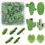 Resim 30 Adet Ahşap İğne Kaktüs Palmiye Yapraklı Başparmak Tırnağı Dekoratif Sevimli İğneler Fotoğraflar Duvar, Haritalar, Bülten Tahtası Veya Mantar Tahtaları Için 