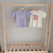 Resim Leydukids Unisex Kız Erkek Rahat Kalıp Baskılı Pamuklu Bebek Çocuk Ekru Ve Lila 2 Li T-shirt 