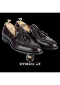 Resim Twingold İsme Özel Oxford Erkek Ayakkabı - %100 Hakiki Açma Deri - Gümüş Konseptli- Aa01012 - Kahverengi Kahverengi 