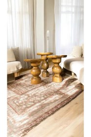 Resim Simillo Home&Living Wood Wooden Ahşap 3’lü Set Mantar Yan Sehpa Modern Renk Fiskos 