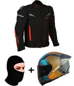 Resim LS2 ProheI COLOMBIA MONT SİYAH-KIRMIZI+RAPID 2 RACE EXTRA MAT GRİ-NEON TURUNCU KASK+VEXO BALAKLAVA 