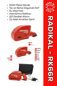 Resim Radikal RK66R Motosiklet Disk Kilit Alarmı 110db Güçlendirilmiş Su Geçirmez Kilit + BUFF HEDİYELİ 