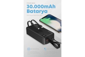 Resim KRİZANTEM Powerbank 30.000 mAh Yeni Nesil Kendinden Kablolu 22.5 W Ultra Hızlı ve Güçlü Pd Qc 3.0 