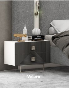 Resim Gözde Modern Komodin Antrasit - Beyaz 