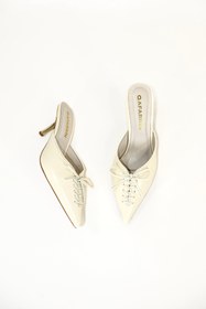 Resim QAFARRIN VIOLA VANILLE - Vanilya Hakiki Dana Deri Kitten Heel Mule - 38 