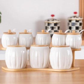 Resim Gemma 8’li Bambu Standlı Porselen Baharat Seti - YAM-05159 