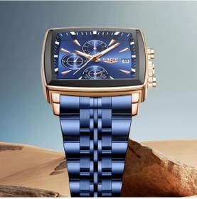 Resim Fochsia Lıge Rose Blue Kare Kronograflı Kuvars Saat, Çelik Kayış, Tarih Gösterge, Hediyelik Diğer 