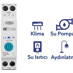 Resim Tomzn WiFi Özellikli Akıllı Sigorta Dahili Enerji Ölçerli Zaman Rölesi 63A 