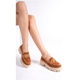 Resim Mubiano Mb1170-tb Kalın Taban Lüx Süet Tokalı Taba Kadın Kolej Loafer Taba 