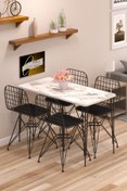 Resim Cosargroup Yemek Masa Takımı Mutfak Masası Cafe Masası 4 Adet Tel Sandalye 1 Adet Masa 60x120 Beyaz Gri 