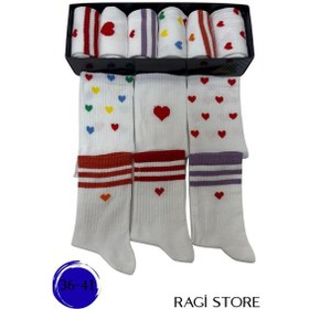 Resim 6'lı Kalpli Desenli Unisex Kolej Çorap Çok Renkli 