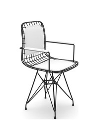 Resim Knsz kafes tel sandalyesi 1 li mazlum syhbyz kolçaklı sırt minderli ofis cafe bahçe mutfak 