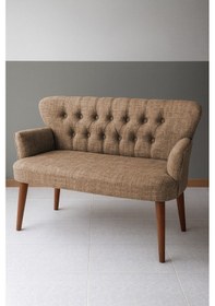 Resim Azra Mobilya Roma İkili Koltuk Keten Döşeme Ahşap Ayaklı Ofis Ve Ev Uyumlu Modern Kanepe - Kahverengi Kahverengi 