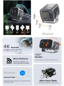 Resim iHome Taşınabilir Sinema Dizi Film Projeksiyon WiFi & BT 1080P/2K/4K Ev Sineması Dahili Android 11 