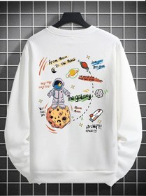 Resim Adrift Unisex Kadın/erkek Beyaz Galaxy Oversize Bisiklet Yaka Pamuklu Sweatshirt Beyaz 