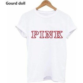 Resim Qianyi Harajuku Moda Pembe Mektup Baskılı Kawaii Rahat O-neck Kadın T-shirtaltın 