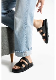 Resim Siyah Cırtlı Anatomik Rahat Taban Kadın Terlik Siyah 