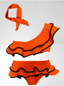 Resim My Kids Wear Kız Çocuk Neon Renkler Pembe Renk Tek Omuz Fırfırlı Bikini Takımı-275-turuncu Turuncu 