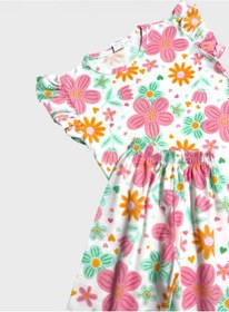 Resim Aliş Kids Kız Çocuk Pamuklu Beyaz Pembe Çiçek Desenli Kolları Fırfırlı Kısa Kollu Şortlu Yazlık Pijama Takımı Pembe Beyaz 