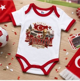Resim Bk Gift Türkiye Taraftar Temalı 2026 Dünya Kupası Tasarımlı Kırmızı Bebek Body Zıbın-7 Tek Yürek Milli Takım Ruhu 