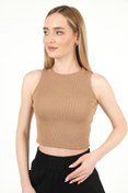 Resim TİODES Kadın Bisküvi Halter Yaka Fitilli Crop Bluz 