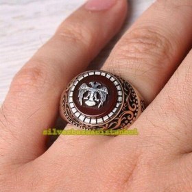Resim 925 Sterling Double-Headed Eagle Agate Aqeeq Stone Mens Ring - US: 11 / 65 mm / Turk: 25 