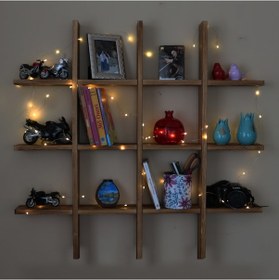 Resim Woodencity Led Işıklı Dekoratif Ahşap Raf Kitaplık 