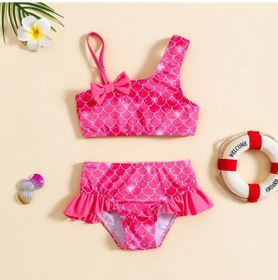 Resim "küçük Kız Tek Omuzlu Fiyonklu Bikini Mayo" Kırmızı 
