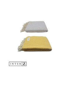 Resim 2'li Set Peştemal Plaj Havlusu , %100 Pamuk , Xxl 100x180cm, Marmaris, Bal Sarısı-gri 