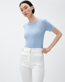 Resim Kısa Kollu Triko Kazak Bisiklet Yaka 