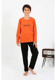 Resim Akbeniz Erkek Çocuk Uzun Kol Penye Pijama Takım 20437 Turuncu 