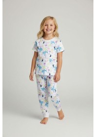 Resim Flamingo Desenli Kısa Kol Kız Çocuk Pijama Takım Pembe 