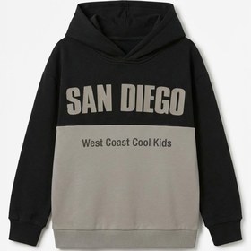Resim Erkek Çocuk Kapüşonlu Baskı Detaylı Parçalı Sweatshirt - Turuncu / 10-11 Yaş 