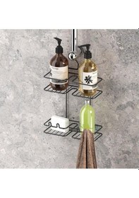 Resim Tekno Tel Bk-067 Asmalı 2 Katlı Düz Banyo Duş Rafı Siyah 