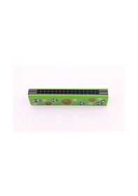 Resim Eğitici Müzik Egzersizi 1 Adet Ahşap Mızıka 16 Delikli Çift Sıralı Yeşil Desenli Çocuk Mızıka 