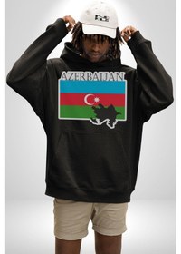 Resim Azerbeycan Bayrak Ülke Kadın Erkek Siyah Kapüşonlu Sweatshirt Hoodie Siyah 