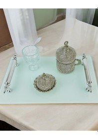 Resim Harmonize Beyaz Söz Tepsisi Ve Damat Kahve Fincanı Kırmızı Kırmızı 