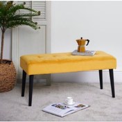 Resim ASELYA HOME Ahşap Ayaklı Puf & Bench Kapı Önü Modern Hardal 90cm 